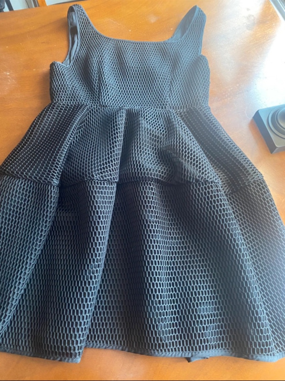 Gracia Black Textured Sleeveless Peplum Fit-and-Flare Mini Dress